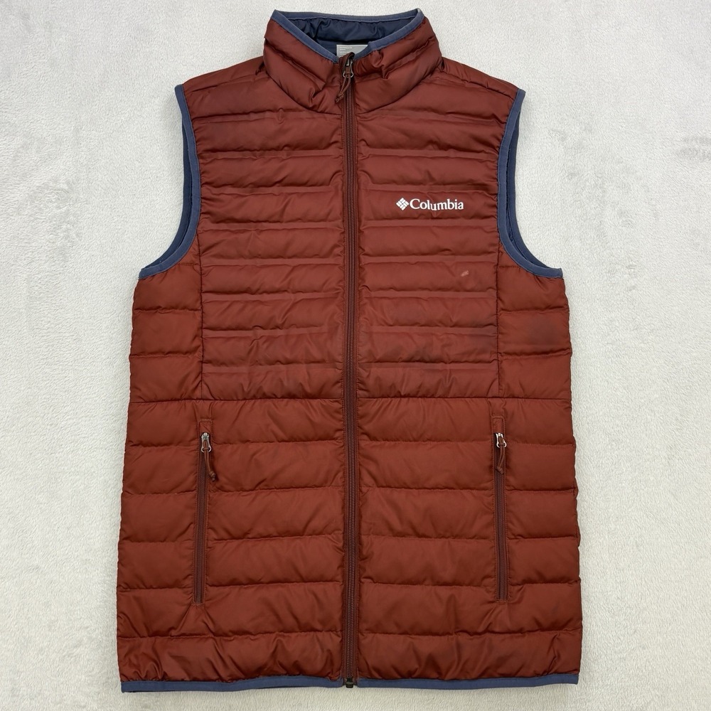 Columbia Vest Womens Small Orange Duck Down Puffer Outdoor Sleeveless Full Zip
